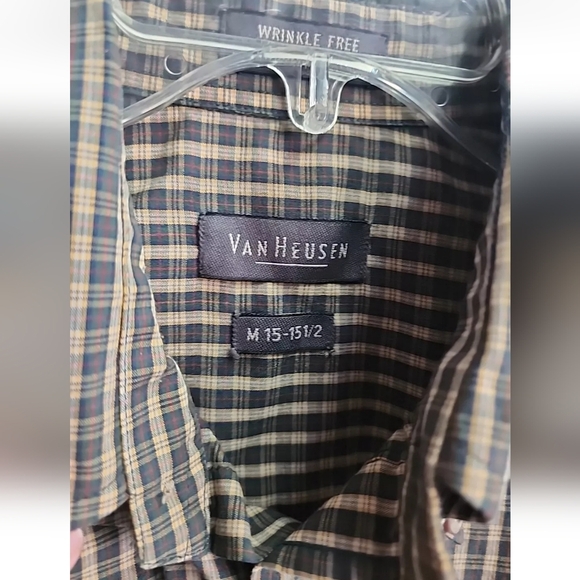 Van Heusen Large Men yellow tan black plaid casual long sleeve dress shirt - Picture 4 of 9